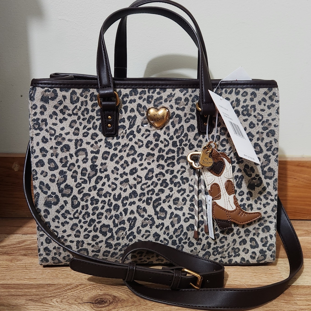 Betsey Johnson XOBECCA Leopard Print Bag Cowboy Boot Charm NWT